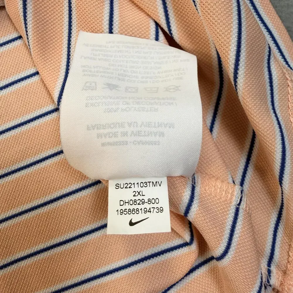 Nike Golf Polo Shirt Mens 2XL Peach Stripe Dri-FIT Stretch Performance Top